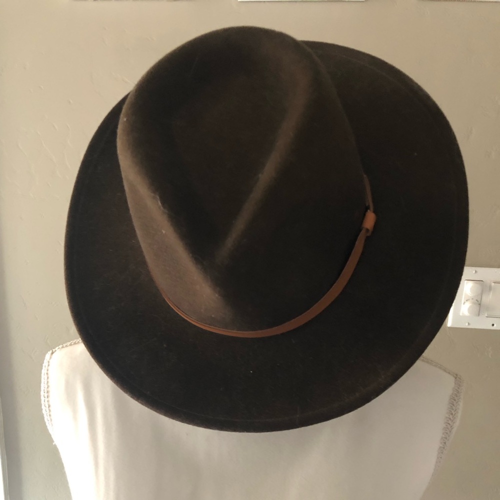 Men's Dark Brown Felt Fedora Hat with Leather Band